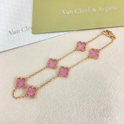 [Marins]2026 NEW CLOVER 6 MOTIF BUBBLE PINK ENAMEL BRACELET