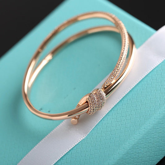[Marins]KNOT DOUBLE ROW PINK GOLD DIAMOND BRACELET