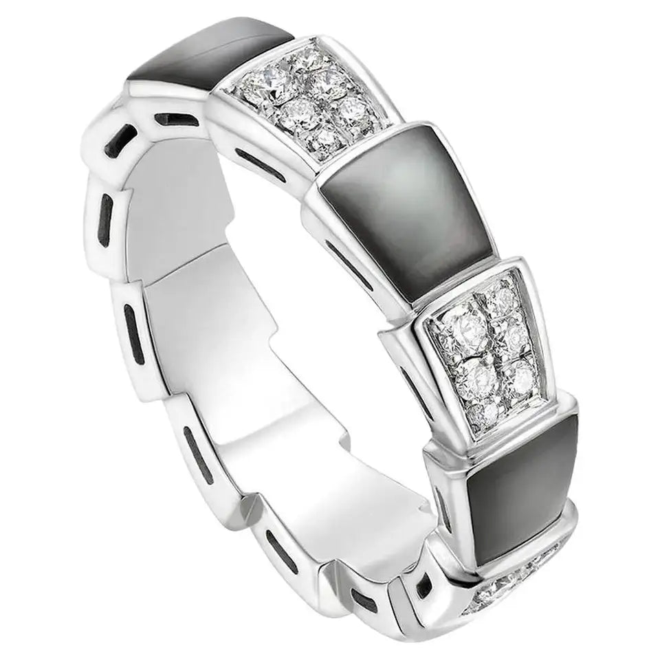 [Marins]SERPENTI RING SILVER DIAMOND BLACK MOP 4MM
