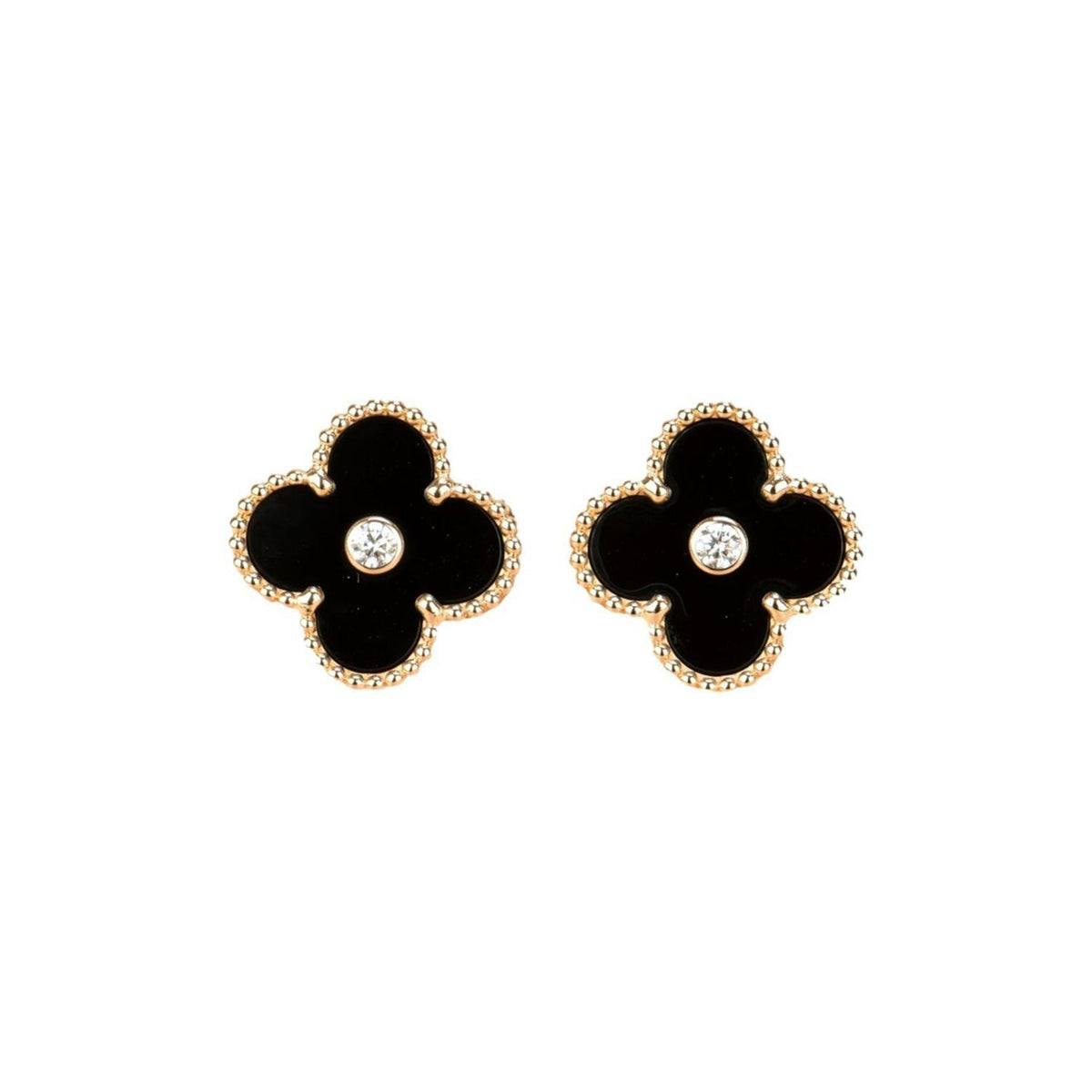 [Marins]CLOVER MEDIUM 1 MOTIFS ONYX DIAMOND EARRINGS