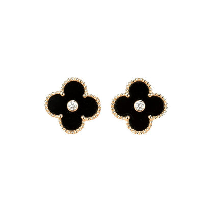 [Marins]CLOVER MEDIUM 1 MOTIFS ONYX DIAMOND EARRINGS