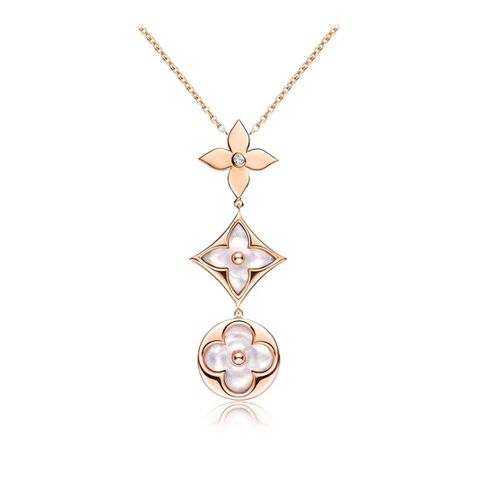 [Marins]COLOR BLOSSOM LARIAT NECKLACE PINK GOLD WHITE MOTHER PEARL AND DIAMOND
