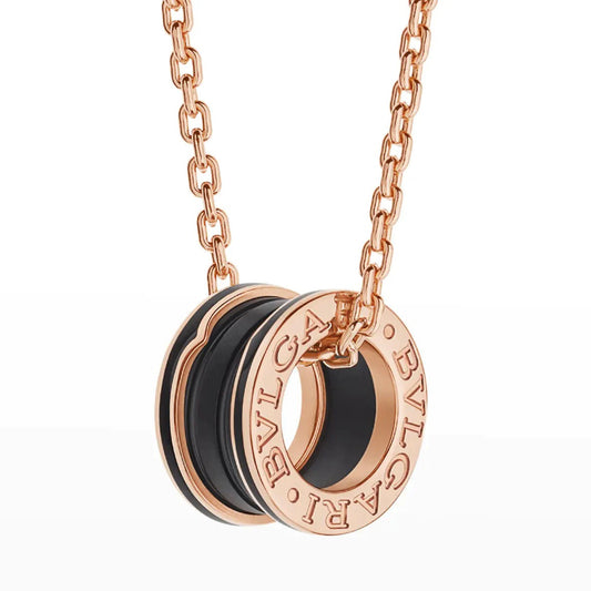 [Marins]ZERO 1 BLACK CERAMIC PINK GOLD NECKLACE