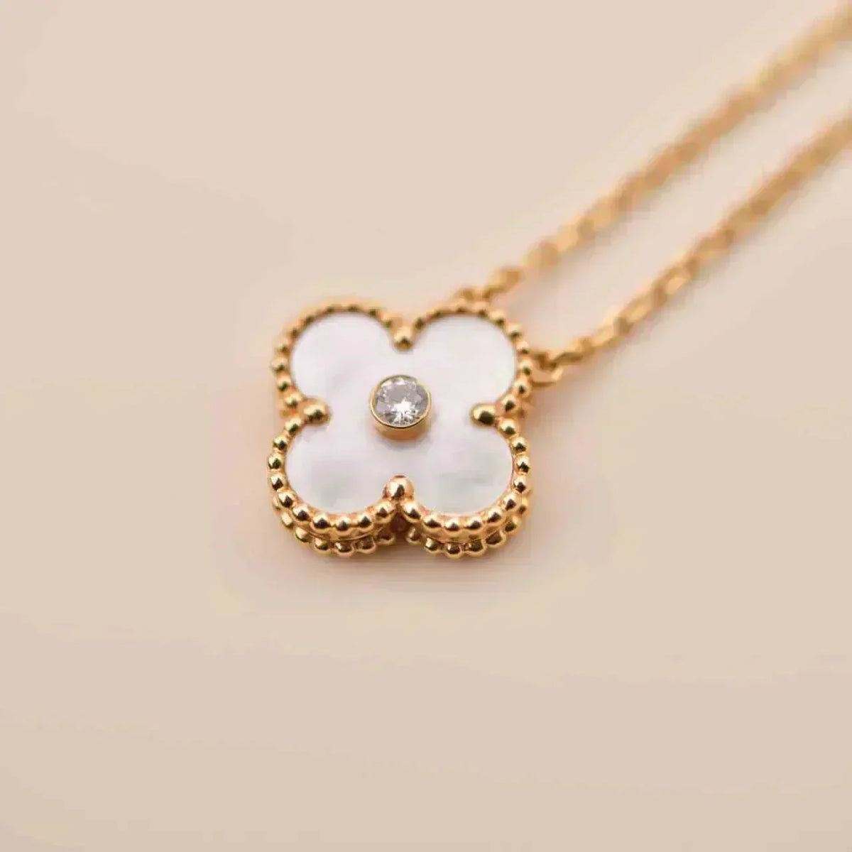 [Marins]CLOVER 15MM DIAMOND WHITE FRITILLARIA NECKLACE