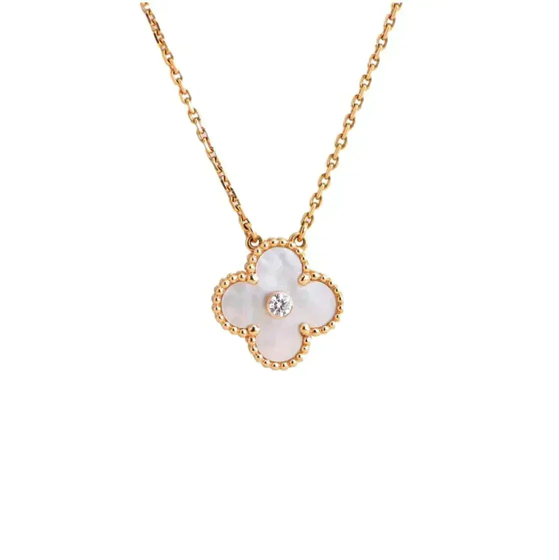 [Marins]CLOVER 15MM DIAMOND WHITE FRITILLARIA NECKLACE