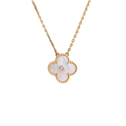 [Marins]CLOVER 15MM DIAMOND WHITE FRITILLARIA NECKLACE