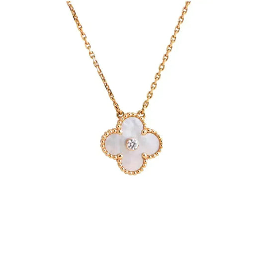 [Marins]CLOVER 15MM DIAMOND WHITE FRITILLARIA NECKLACE