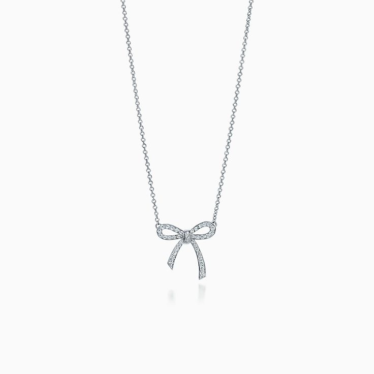 [Marins]RIBBON NECKLACE BOW PENDANT DIAMOND CHARM CHAIN