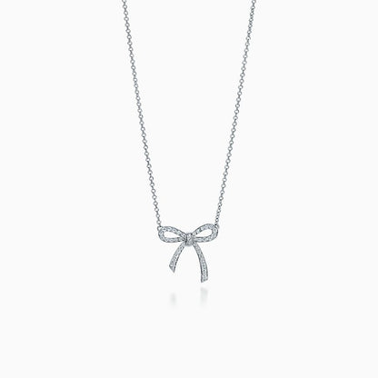 [Marins]RIBBON NECKLACE BOW PENDANT DIAMOND CHARM CHAIN