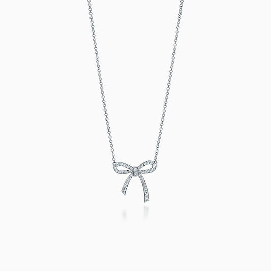 [Marins]RIBBON NECKLACE BOW PENDANT DIAMOND CHARM CHAIN