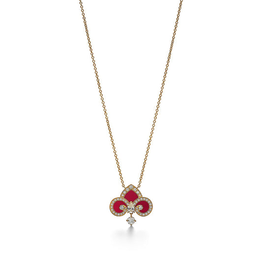 [Marins]FLEUR DE LIS PINK GOLD DIAMOND NECKLACE