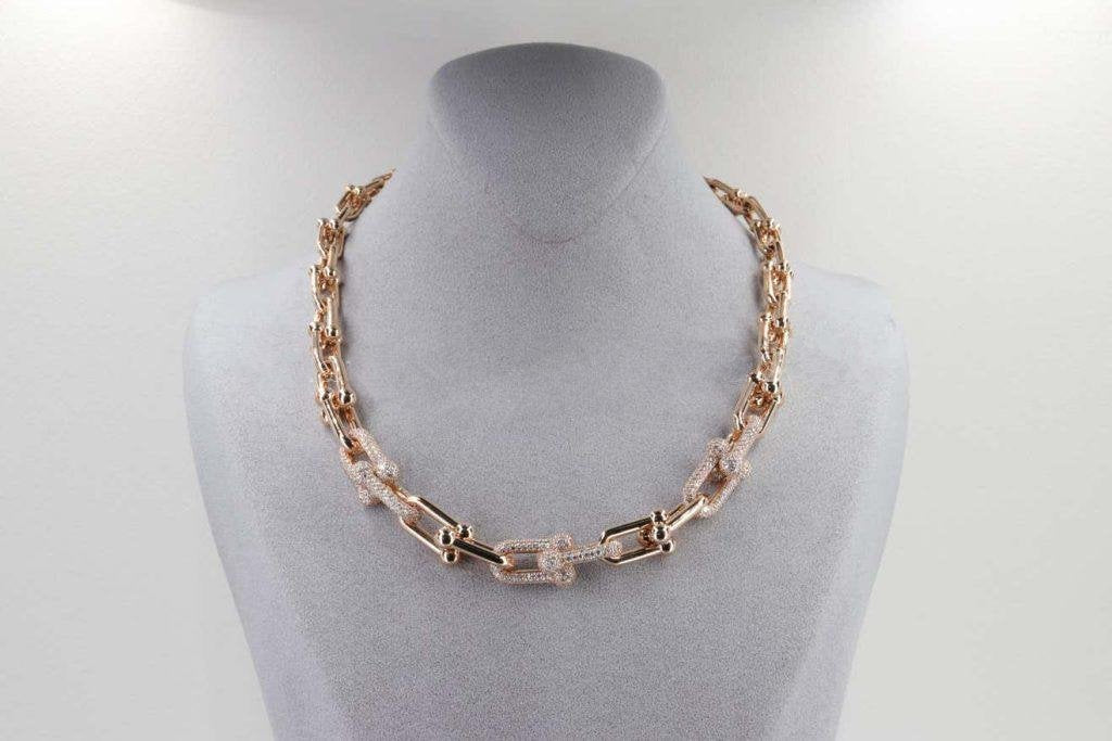 [Marins]HARDWEAR GRADUATED LINK NECKLACE ROSE GOLD WITH PAVE DIAMONDS