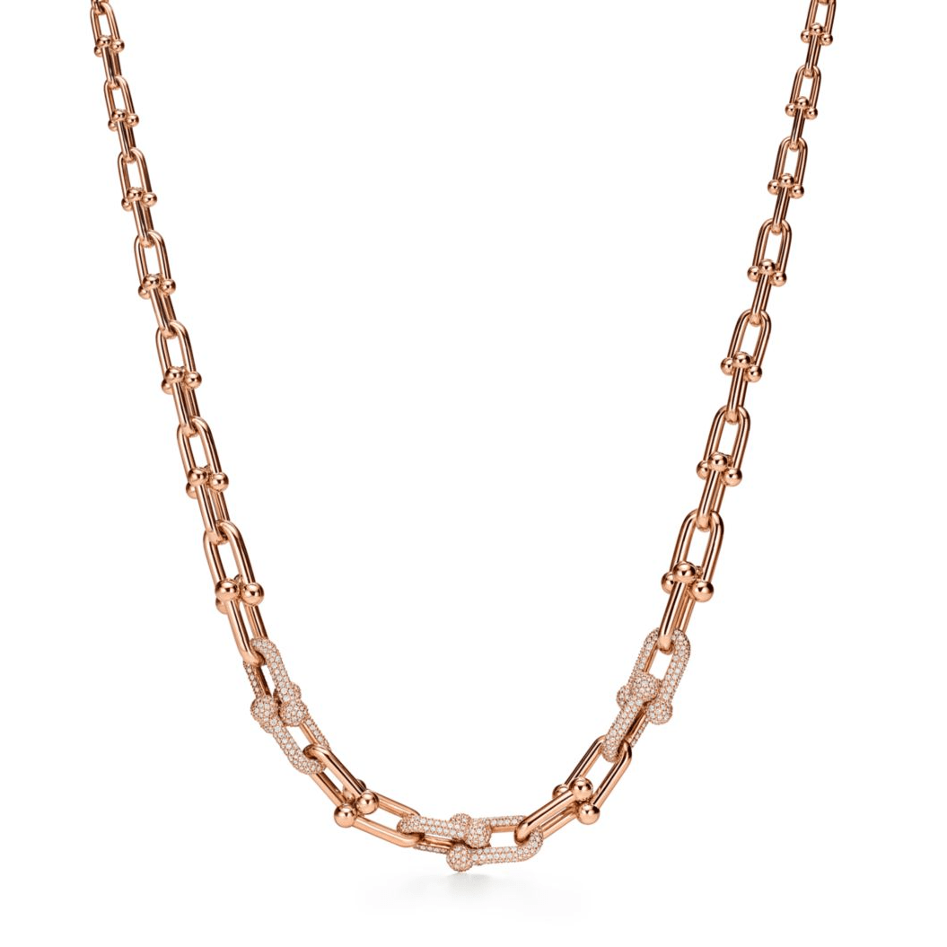 [Marins]HARDWEAR GRADUATED LINK NECKLACE ROSE GOLD WITH PAVE DIAMONDS
