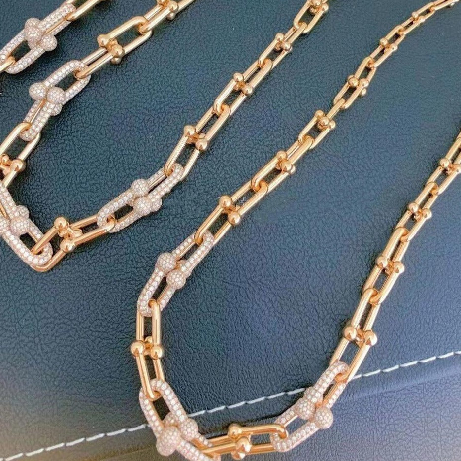 [Marins]HARDWEAR GRADUATED LINK NECKLACE ROSE GOLD WITH PAVE DIAMONDS
