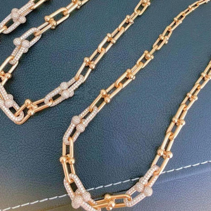 [Marins]HARDWEAR GRADUATED LINK NECKLACE ROSE GOLD WITH PAVE DIAMONDS