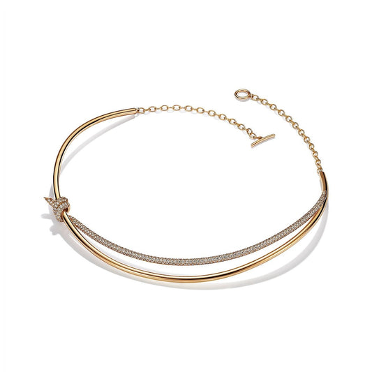 [Marins]KNOT DOUBLE ROW NECKLACE IN YELLOW GOLD WITH DIAMONDS