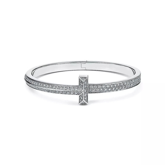 [Marins]WIDE DIAMONDS HINGED BANGLE SILVER