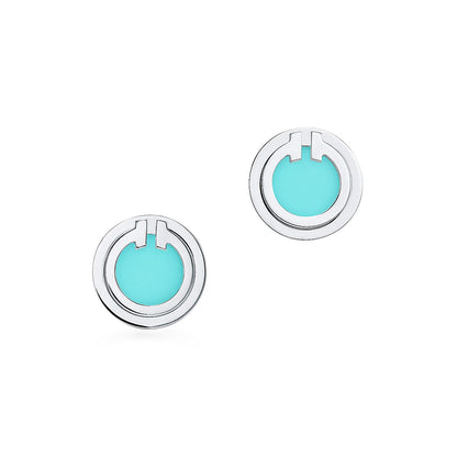 [Marins]TURQUOISE CIRCLE WHITE GOLD EARRINGS