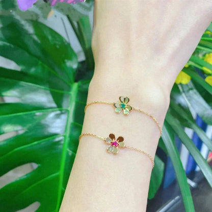 [Marins]FRIVOLE GOLD FLOWER PINK MALACHITE BRACELET