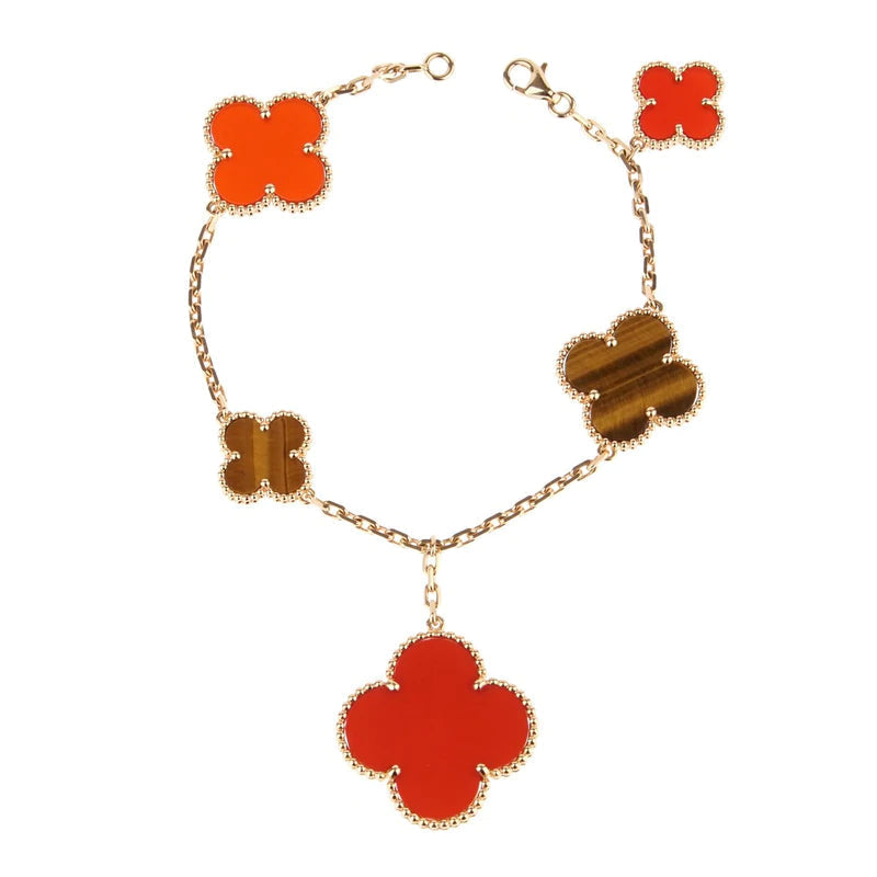 [Marins]CLOVER BRACELET 5 MOTIFS CARNELIAN TIGER EYE