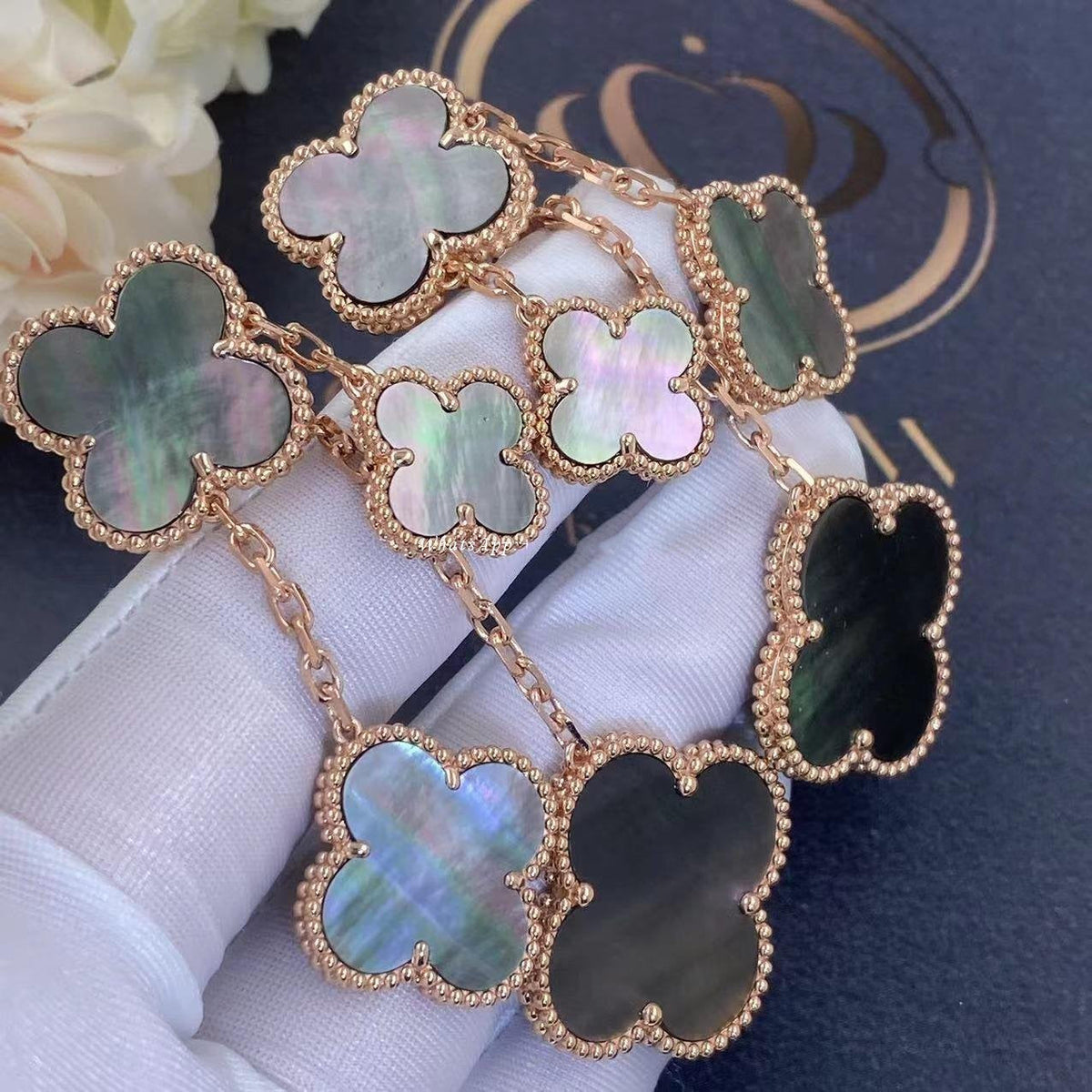 [Marins]CLOVER EARRINGS DARK MOP 4 MOTIFS ROSE GOLD