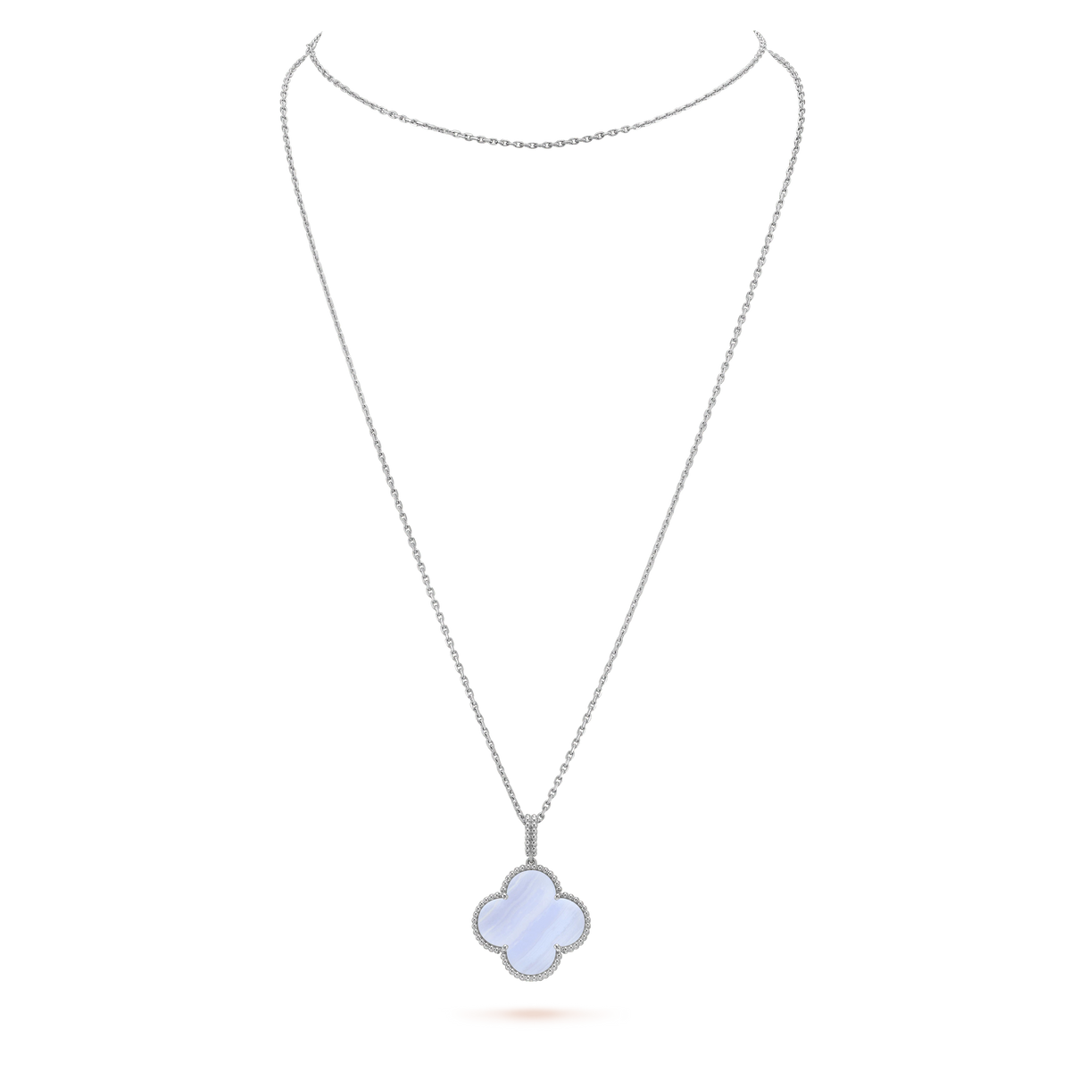 [Marins]CLOVER SILVER CHALCEDONY BIG CLOVER NECKLACE