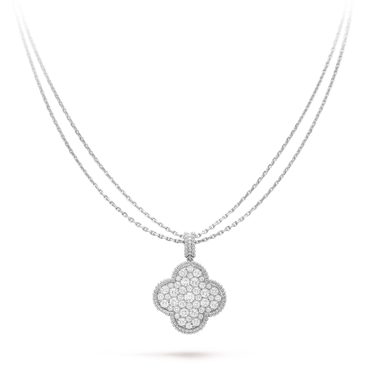 [Marins]CLOVER 25MM SILVER FULL DIAMOND BIG CLOVER NECKLACE