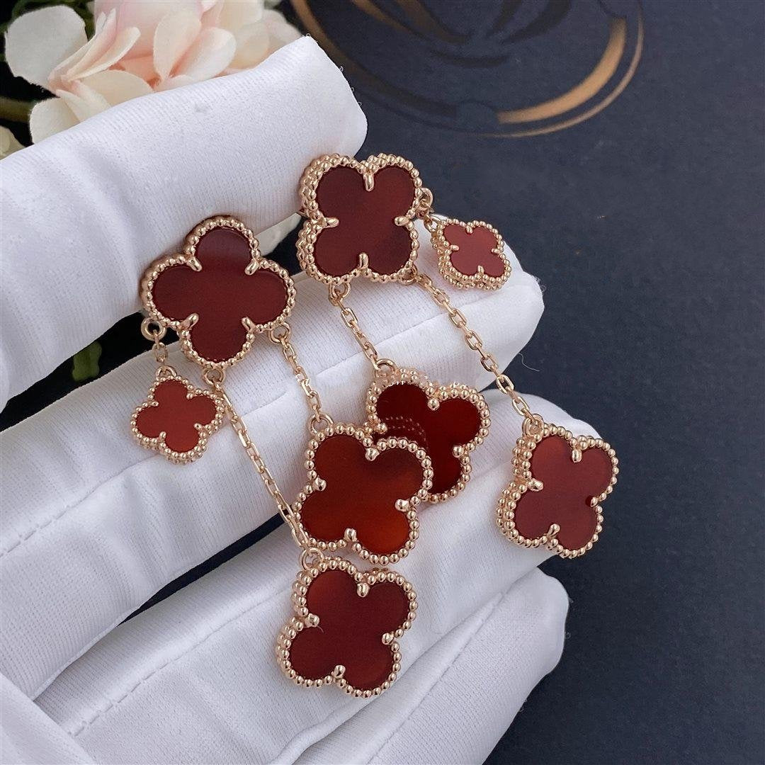 [Marins]CLOVER EARRINGS CARNELIAN 4 MOTIFS PINK GOLD