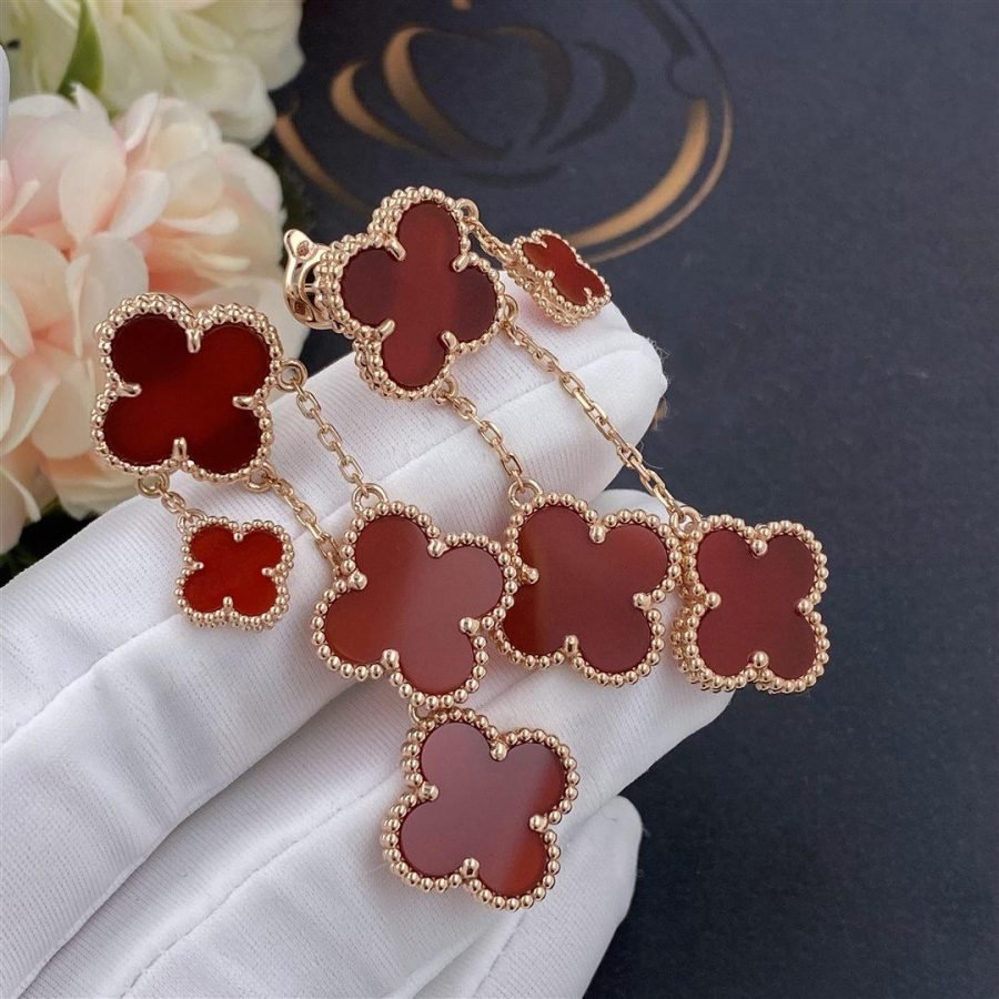 [Marins]CLOVER EARRINGS CARNELIAN 4 MOTIFS PINK GOLD