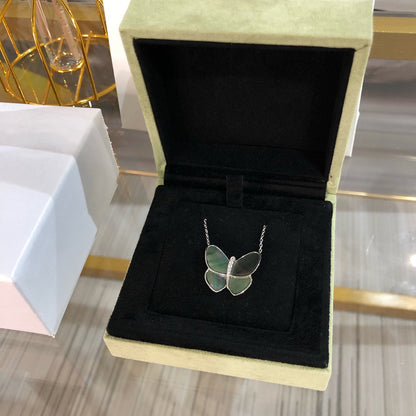 [Marins]LARGE BUTTERFLY SILVER PENDANT DIAMOND NECKLACE