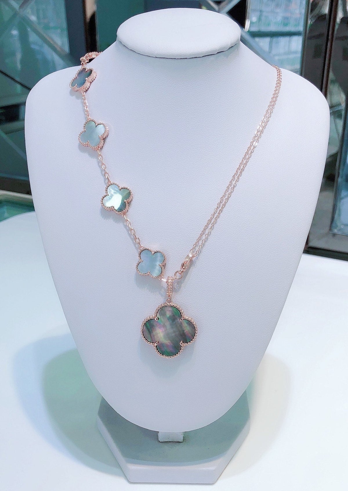 [Marins]COMBINED BRACELET 5 MOTIFS AND NECKLACE DARK MOP ROSE GOLD