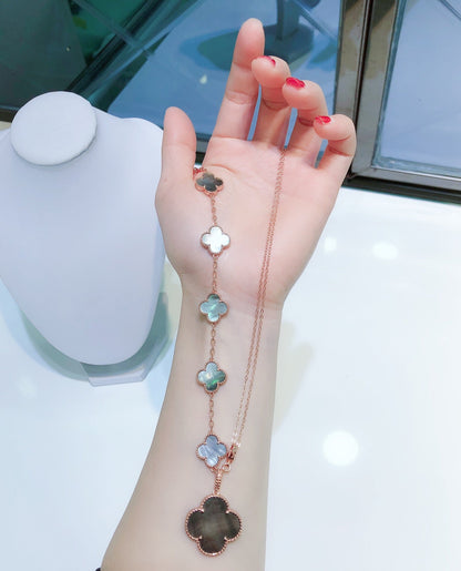 [Marins]COMBINED BRACELET 5 MOTIFS AND NECKLACE DARK MOP ROSE GOLD