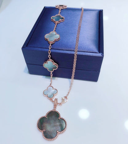 [Marins]COMBINED BRACELET 5 MOTIFS AND NECKLACE DARK MOP ROSE GOLD