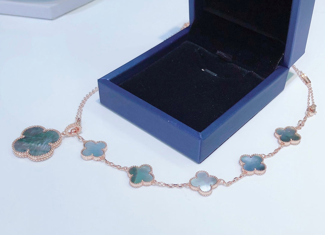 [Marins]COMBINED BRACELET 5 MOTIFS AND NECKLACE DARK MOP ROSE GOLD
