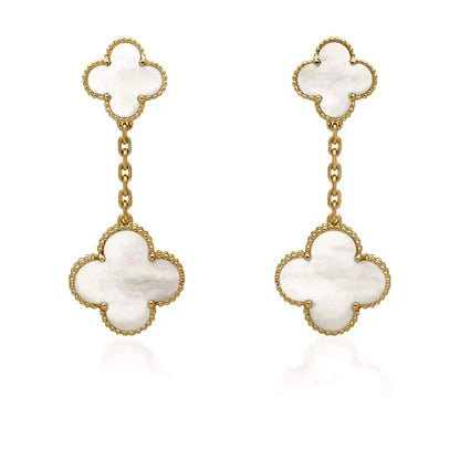 [Marins]CLOVER 2 MOTIF WHITE MOP EARRINGS