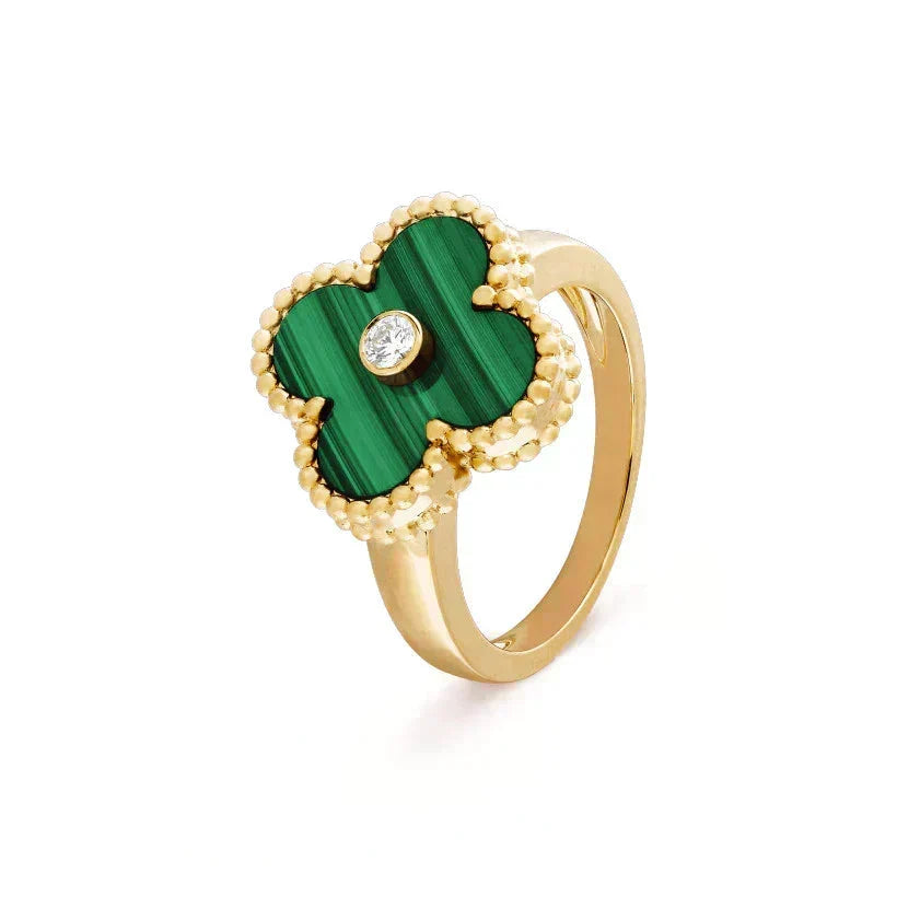 [Marins]CLOVER MALACHITE RING GOLD DIAMOND