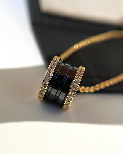 [Marins]ZERO 1 BLACK CERAMIC DIAMOND PINK GOLD NECKLACE