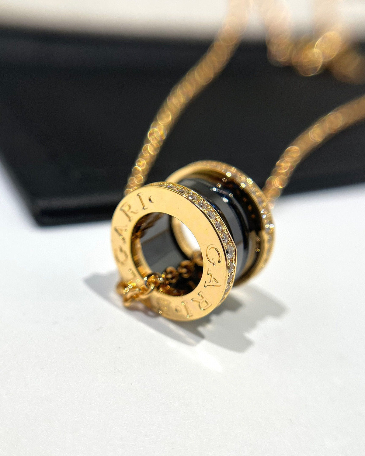 [Marins]ZERO 1 BLACK CERAMIC DIAMOND PINK GOLD NECKLACE