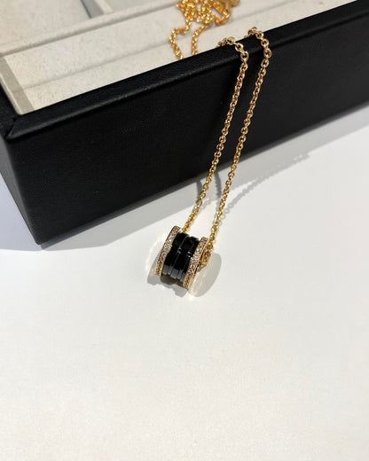 [Marins]ZERO 1 BLACK CERAMIC DIAMOND PINK GOLD NECKLACE