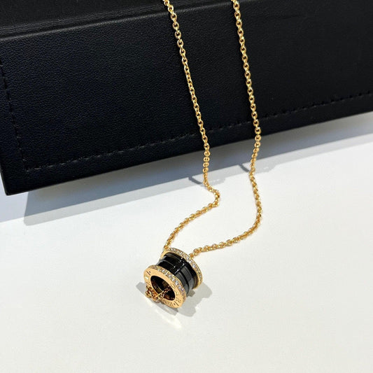 [Marins]ZERO 1 BLACK CERAMIC DIAMOND PINK GOLD NECKLACE