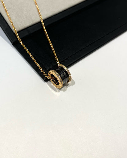 [Marins]ZERO 1 BLACK CERAMIC DIAMOND PINK GOLD NECKLACE