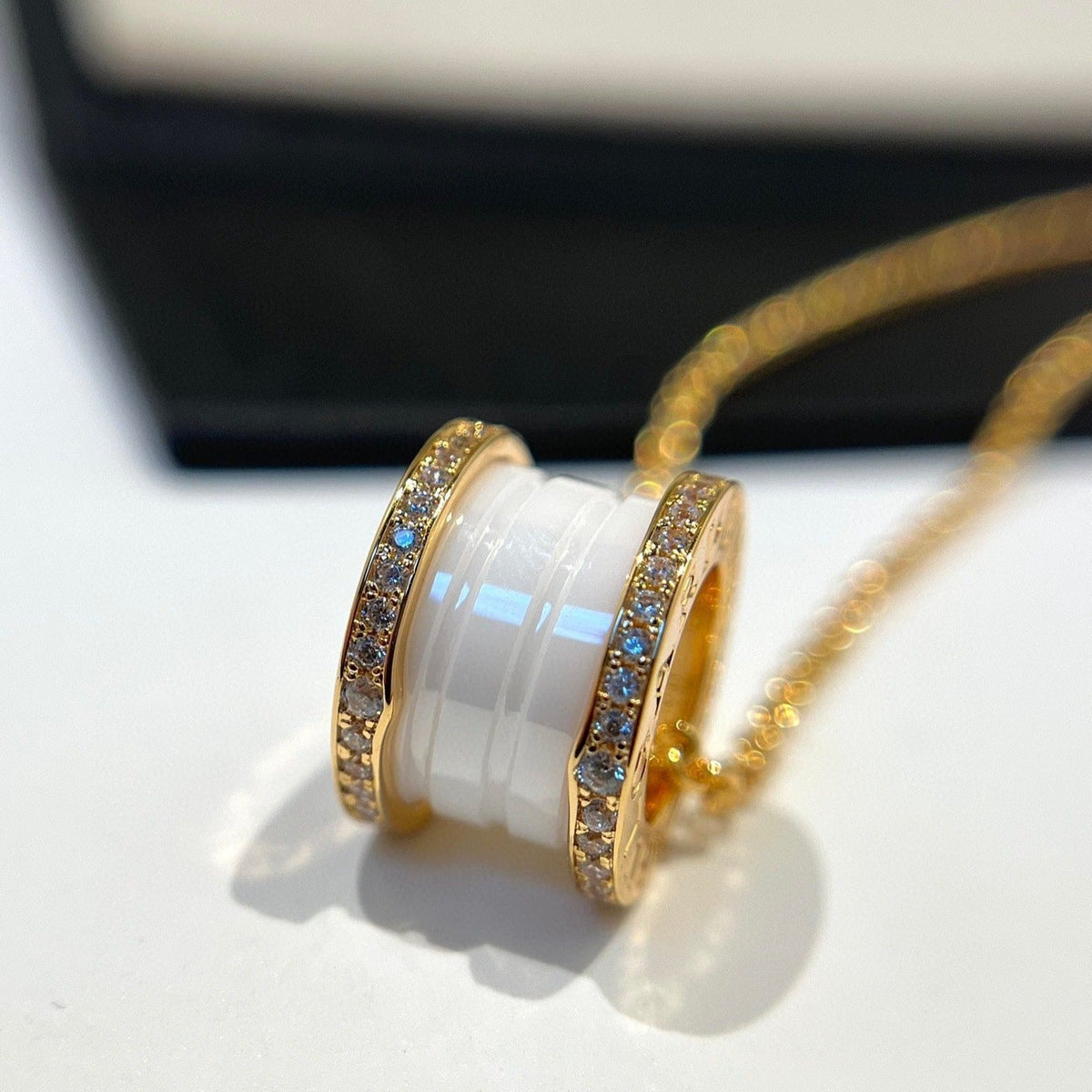 [Marins]ZERO 1 WHITE CERAMIC DIAMOND PINK GOLD NECKLACE