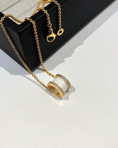 [Marins]ZERO 1 WHITE CERAMIC DIAMOND PINK GOLD NECKLACE